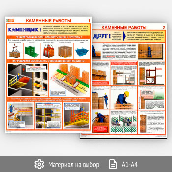 Плакаты «Каменные работы. Правила охраны труда» (С-92, 2 листа)